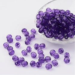Perles en acrylique transparente, facette, ronde, violet, 8mm, Trou: 1.5mm, environ 1800 pcs/500 g