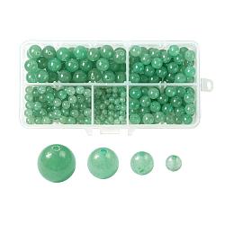 340pcs 4 tailles perles d'aventurine vertes naturelles, ronde, 4mm / 6mm / 8mm / 10mm, Trou: 1mm
