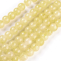 Rociar perlas de vidrio pintado hebras, redondo, amarillo, 10~10.5mm, agujero: 1.5 mm, aproximamente 84 pcs / cadena, 31.4 pulgada (80 cm)