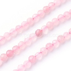Chapelets de perles en quartz rose naturel, facette, ronde, 3~3.5mm, Trou: 0.5mm, Environ 115~130 pcs/chapelet, 14.5~16.1 pouce (37~41 cm)