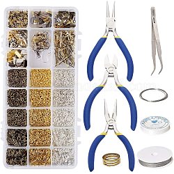 Kits de bijoux bricolage, avec anneaux de jonction en fer, Crochets d'oreille en laiton, épingles à tête de fer et embouts à sertir en fer, couleur mixte, 21.8x11x3 cm