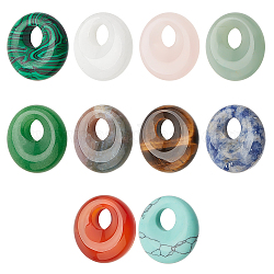 NBEADS 10 Pcs 10 Styles Natural Donut Gemstone Charms, 17.5mm Flat Round Mixed Natural and Synthetic Donut Stone Beads Pendants Natural Stone Pendant for Jewelry Making, Hole: 5.5mm