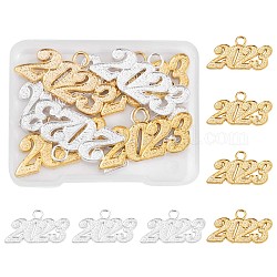 50 Pieces 2023 Year Charms Pendants Tassel Graduation Charm Pendant Mixed Color for Jewelry Necklace Bracelet Earring Making Crafts, Golden & Silver, 38x14x2mm, Hole: 4mm