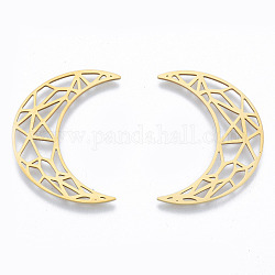 201 Stainless Steel Filigree Joiners Links, Moon, Golden, 35x26x1mm