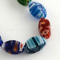 Twist Oval Handmade Millefiori Glass Beads Strands, Mixed Color, 15x8x8mm, Hole: 1.5mm, about 24pcs/strand, 14.5inch