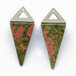 Природные подвески Unakite, со сплавочной фурнитурой, треугольные, платина, 34x14x14.5 мм, отверстие : 4x6 мм