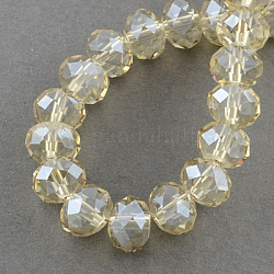 Electroplate Glass Beads, Faceted, Rondelle, Beige, 8x6.5mm, Hole: 1mm, about 68~70pcs/strand, 18.4inch
