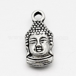 Stile tibetano ciondoli testa in lega buddha, argento antico, 15.5x7x4mm, Foro: 1 mm