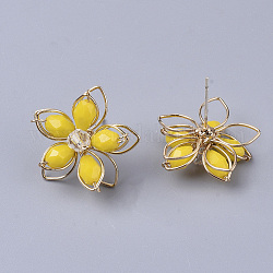 Ohrringe Glasbolzen, mit Glas und vergoldetem Eisen Zubehör, Blume, golden, 19x20 mm, Stift: 0.7 mm