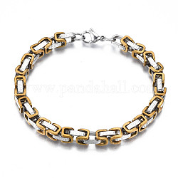 Bracelet chaîne byzantine bicolore 201 acier inoxydable pour homme femme, sans nickel, or, 8-5/8 pouce (22 cm)