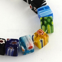 Cube Handmade Millefiori Glass Beads, Mixed Color, 10mm, Hole: 1mm, about 38pcs/strand, 14.5 inch