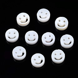 Perles de coquillages naturels d'eau douce, plat rond avec un visage souriant, blanc crème, 6x2.5mm, Trou: 0.8mm