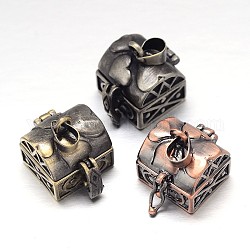 Geschnitzte Quader Gestellware Messing-Gebet-Kasten-Anhänger, Wunsch-Box, Mischfarbe, 17x16x18 mm, Bohrung: 5x3 mm