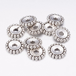 Perles en alliage de style tibétain, fleur, sans plomb et sans cadmium, argent antique, 17.5x3mm, Trou: 4mm
