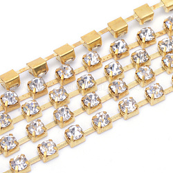 Cadenas de strass Diamante de imitación de bronce, cadenas de la taza del Rhinestone, crudo (sin chapar), sin níquel, cristal, 4mm, aproximamente 10 yardas / paquete