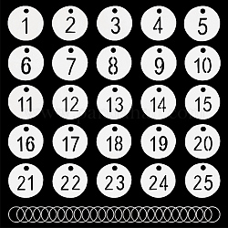 Nummerierte Schlüsselanhänger aus Edelstahl von ahandmaker, 1-25 Nummernschild, 30 mm runder ID-Tags-Schlüsselanhänger, ausgehöhlte nummerierte Anhänger mit Schlüsselringen
