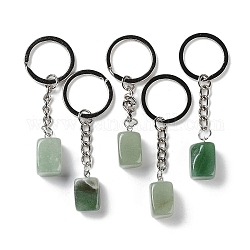 Porte-clés pendentif aventurine verte naturelle, avec anneau en fer, cuboïde, 7.2~7.5 cm