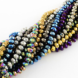 Electroplate Glass Bead Strands, Faceted, Rondelle, Mixed Color, 12x8~9mm, Hole: 1.5mm, about 72pcs/strand, 24 inch