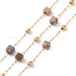 Quadratische Perlenketten aus natürlichem Bildjaspis, mit goldenem 304 Zubehör aus Edelstahl, ungeschweißte, 2~3x2~2.5x2~2.5 mm, ca. 3.28 Fuß (1m)/Box
