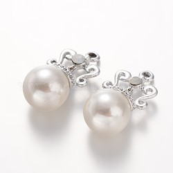 Colgantes plateados de perlas de imitación plateada, blanco, 24.3x13x11.5mm, agujero: 2 mm