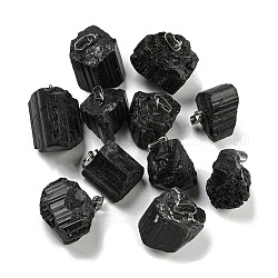 Ciondoli di tormalina neri naturali, ciondoli a forma di pepita con moschettone in acciaio inossidabile placcato color 201 in acciaio inossidabile, 15~30x11~12x9.5~12mm, Foro: 3.5x7.5 mm