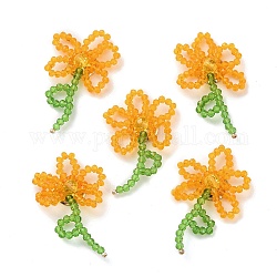 Handgefertigte gewebte Cabochons aus Glasperlen, für diy schmuck machen handwerk, mit Messing-Befund, Blume, orange, 40~43x25~30x7~7.5 mm