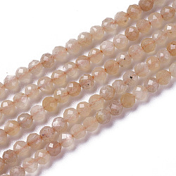 Chapelets de perles de sunstone naturelle naturelles, facette, ronde, 3~3.5x2.5~3mm, Trou: 0.3mm, Environ 114~141 pcs/chapelet, 15.1~16.4 pouce (38.4~41.8 cm)