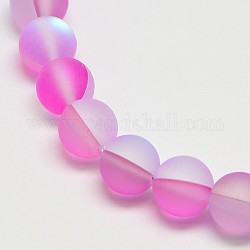 Fili di perline moonstone sintetico , smerigliato, tinto, tondo, perla rosa, 6mm, Foro: 1 mm, circa 64pcs/filo, 15.5 pollice