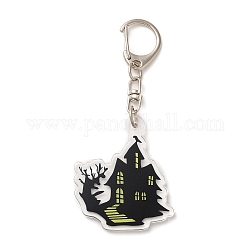 Halloween-Schlüsselanhänger mit Acrylanhänger, mit eisernen Schlüsselbundverschluss Zubehörn, Haus, 9.1 cm