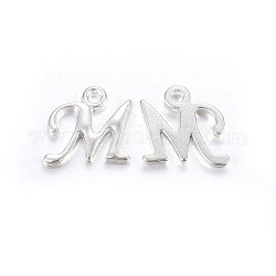 Silver Color Plated Alloy Letter Pendants, Rack Plating, Cadmium Free & Lead Free, Letter.M, 13x13x2mm, Hole: 1.5mm