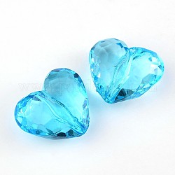 Perline acrilico trasparente, cuore, cielo blu, circa 25 mm di lunghezza, 28.5 mm di larghezza, 16 mm di spessore, Foro: 3 mm