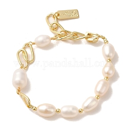 Bracciali con perle naturali, con catene in ottone, vero placcato oro 14k, 5-7/8 pollice (14.9 cm)