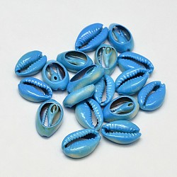 Natürliche Kaurimuschel Perlen, gefärbt, Oval, kein Loch, Verdeck blau, 5~20x10~13x5~7 mm
