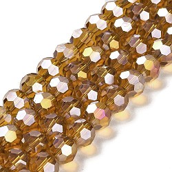 Perles en verre transparentes, facette, ronde, verge d'or, 10x8.5~9mm, Trou: 1.6mm, Environ 67 pcs/chapelet, 23.62'' (60 cm)