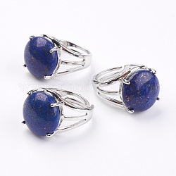 Lapis naturelles réglables anneaux de doigt lazuli, avec les accessoires en laiton, 17.5mm