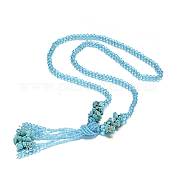 Synthetische Türkis Lariat Halsketten, mit Glas und Saatperlen, 26.8 Zoll