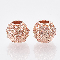 Perles européennes en alliage, Perles avec un grand trou   , Rondelle avec des fleurs, or rose, 11x9mm, Trou: 4.5mm