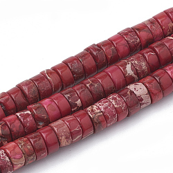 Hilos sintético de cuentas de jaspe imperial, abalorios heishi, Disco redondo plano, rojo, 6~6.5x3~3.5mm, agujero: 1 mm, aproximamente 113 pcs / cadena, 15.5 pulgada