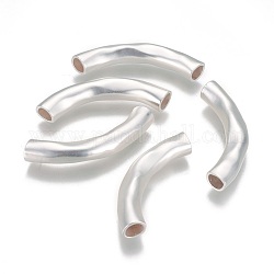 Ottone curvo tubo di perline, perline a tubo curvo, placcato di lunga durata, opaco color argento, 42x6.5mm, Foro: 4.5~5 mm