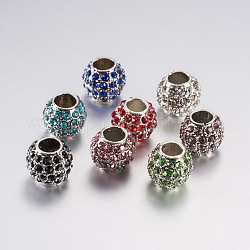 Legierung Rhinestone European Beads, Großloch perlen, Rondell, Platin Farbe, Mischfarbe, 10.5x9.5 mm, Bohrung: 5 mm