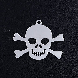 201 Stainless Steel Pendants, Pirate Style Skull, Stainless Steel Color, 12x15x1mm, Hole: 1.5mm
