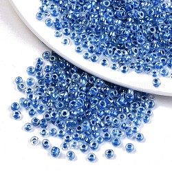 6/0 perles de rocaille en verre, lustre des couleurs intérieures transparentes, trou rond, ronde, bleu royal, 6/0, 4~5x2.5~4.5mm, Trou: 1.2mm, environ 4500 pcs / sachet 