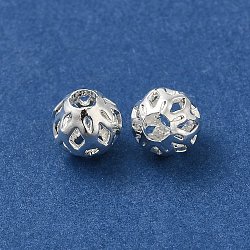 Brass Hollow Spacer Beads, Round, 925 Sterling Silver Plated, 6mm, Hole: 2mm