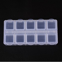Contenitori di perline di plastica cuboide, capiente flip top, 10 scomparti, bianco, 8.8x4.4x2.05cm