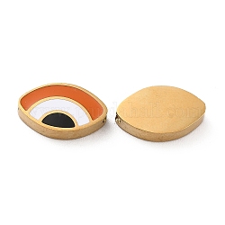 Ionenbeschichtung (IP) 304 Edelstahlperlen, mit Emaille, echtes 18k vergoldet, Auge, Schokolade, 8x13.5x3 mm, Bohrung: 1.8 mm