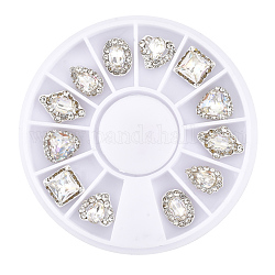 Alloy Cabochons, with Rhinestone, Nail Art Decoration Accessories, Heart & Square & Triangle & Rhombus & Teardrop & Oval, Crystal AB, 8.5x9.5x4mm, 8x8x4.5mm, 9.5x8x5mm, 12x8x4mm, 10x6.5x3.5mm, 10x7x3.5mm,