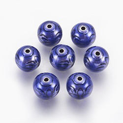 CCB Plastic Beads, with Enamel, Round, Blue, Antique Silver, 11.5~12x11.5~12mm, Hole: 1.6mm