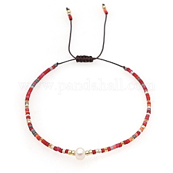 Braccialetti con perle intrecciate con perle finte di vetro e semi, Bracciale regolabile, rosso, 11 pollice (28 cm)