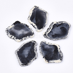 Perles de résine semi-percées, pour la fabrication de gros pendentifs, tranches d'agate imitation, noir, 54~55x41~42x4mm, demi-trou: 1 mm