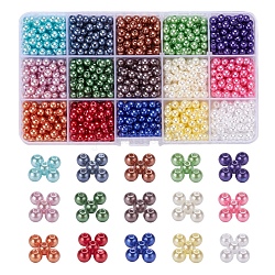 1200pcs 15 colores perlas acrílicas de imitación de perlas, teñido, redondo, color mezclado, 6x5.5mm, agujero: 1.5~2 mm, 80 piezas / color